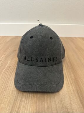 NWT All Saints Large Logo Washed Black Baseball Cap